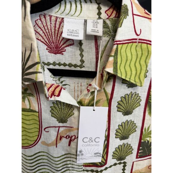 C&C California Linen Tropical Print Short Sleeve Shirt Women's M New - Picture 9 of 13